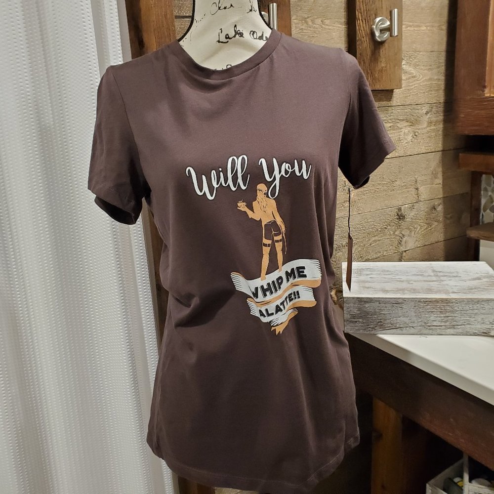 Funny Coffee T-Shirt “Whip Me A Latte” Bella+Canvas XL (Runs Small) Brown Tee